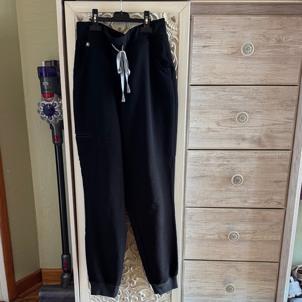 Figs Black Womans Joggers with gray Drawstring